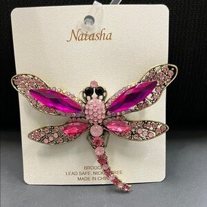 New Natasha Couture Fuchsia Dragonfly Brooch
